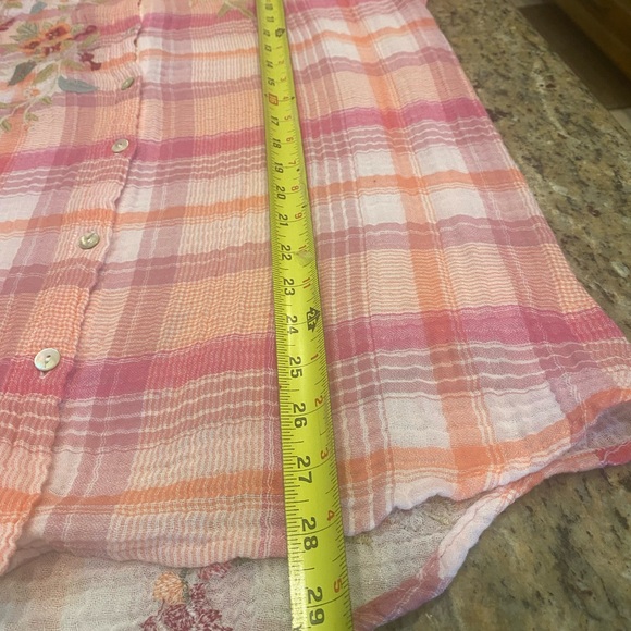 Johnny Was Pink and White Embellished Button Down Shirt - Picture 12 of 13